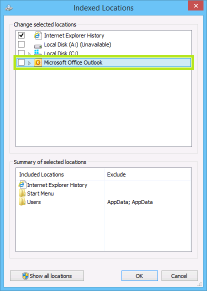 outlook 2013 search tool
