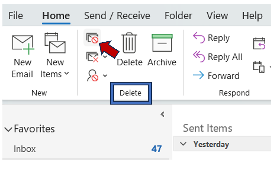 Screenshot shows delete section with arrow pointing to