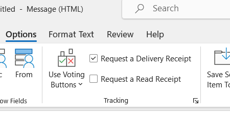 Picture shows tracking section in top ribbon of outlook email
