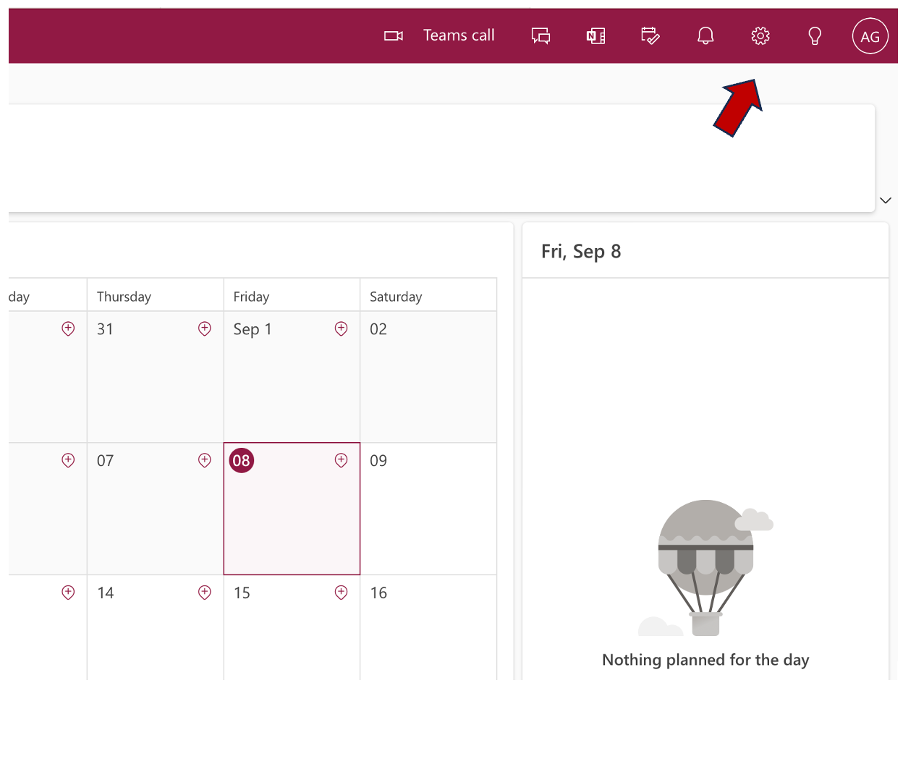 gear icon in outlook calendar