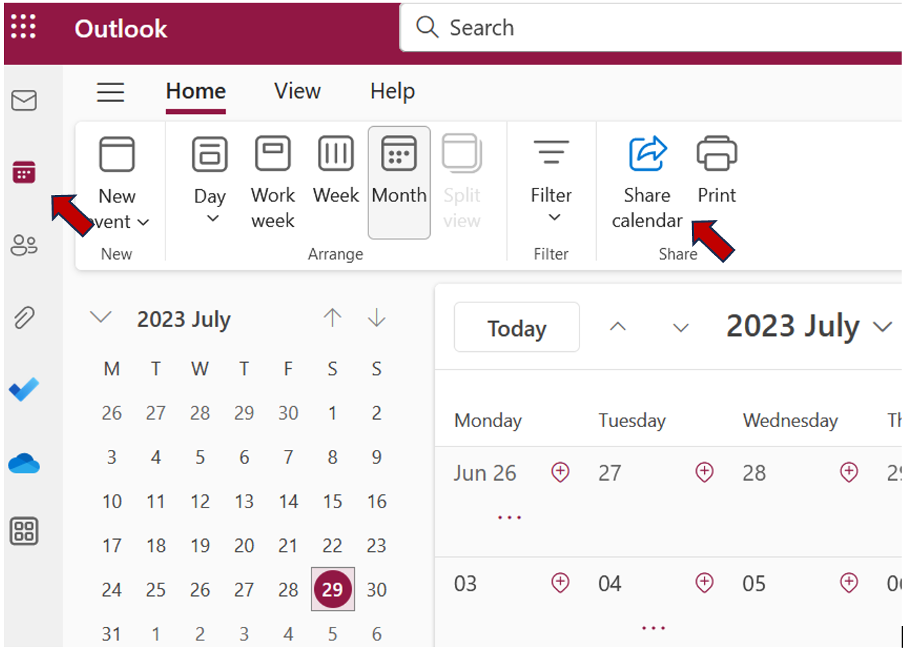 outlook online calendar view